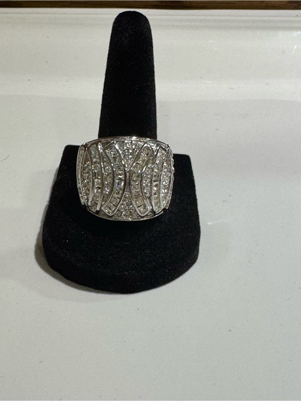 Vintage Ivana Trump Silver Dome Pavé Crystal Cocktail Ring